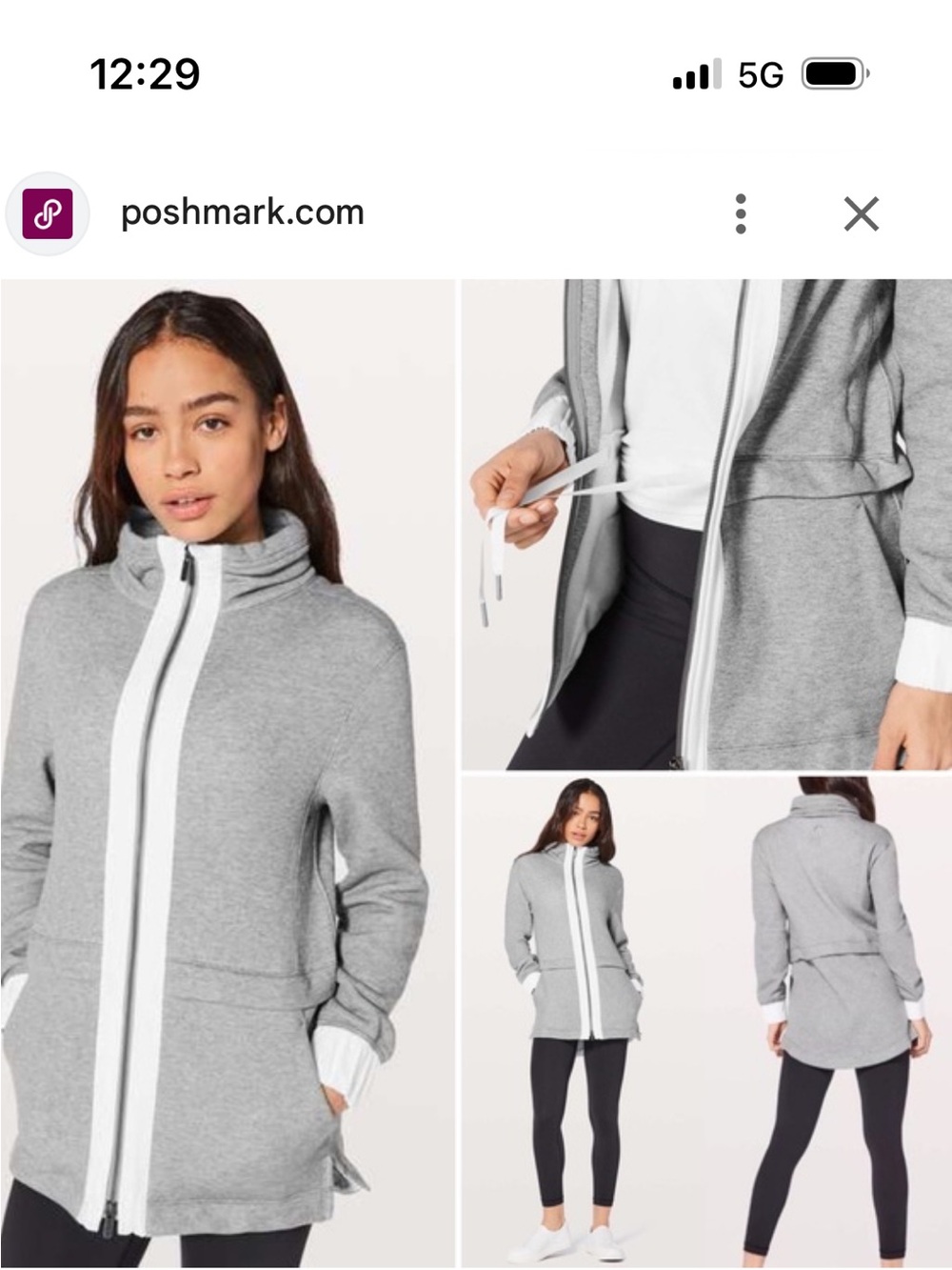 lululemon athletica Grey Full‑Zip Hooded Light as Warmth Jacket with White Trim